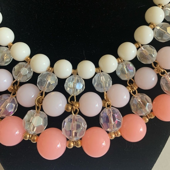 Collar Necklace and Earrings Set- Pink & White - Picture 3 of 10